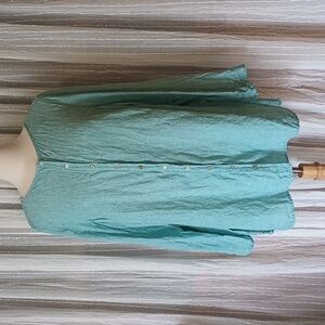 Tahari 100% Linen Button Down Up Shirt Teal Blue Green Tunic Top NWOT Sz 1X